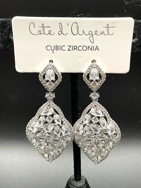 Cote d'Argent CZ Pierced Post Statement Earrings New